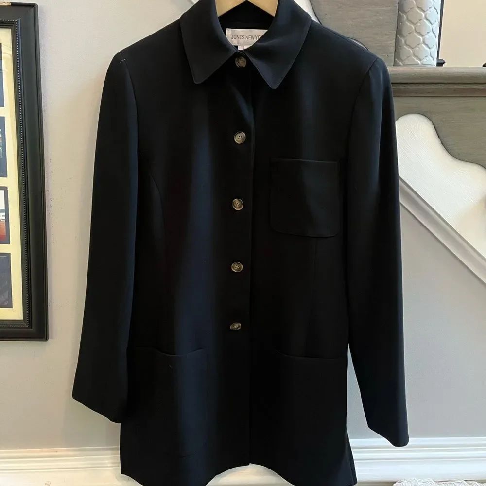 Jones New York Black Long Suit Jacket sz 8 EUC